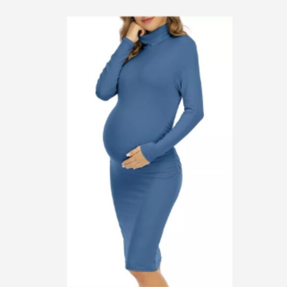 Unbranded Dresses & Skirts - Maternity Dress Women's Size X-Large Grey Blue Turtle Neck Rayon / Spandex Blend